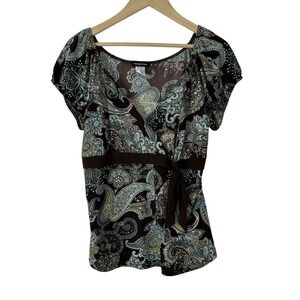 Vintage 90s Y2K Fairy Grunge‎ Milkmaid Babydoll Top 1X Plus Floral Paisley Wrap